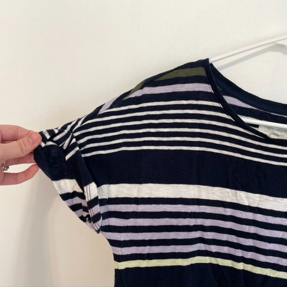LOU GREY ANN TAYLOR LOFT Stripe Cuffed Tee Dress Navy Blue Multi 100% Cotton S - Picture 8 of 13